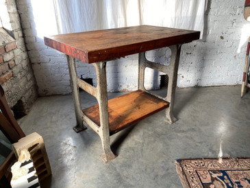 Vintage Industrial Workbench with Butcher Block Top