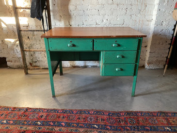 Metal and Oak Green Desk, c.1930s