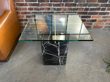 Vintage Italian marble and glass side table in the style of Artedi