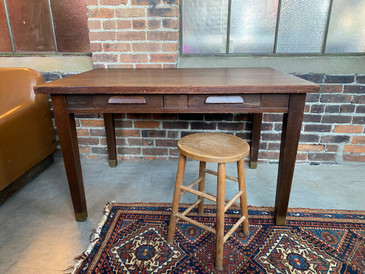 Antique Two-Drawer Oak Library Table/Desk
