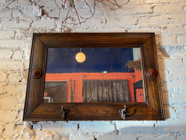 Antique Oak Framed Entry Mirror with Hooks