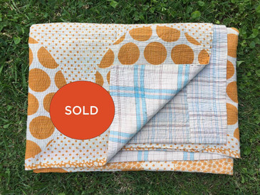 Yellow Polka Dotted Kantha Blanket