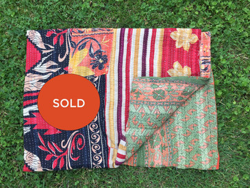 Aztec Style Lotus Blossom Kantha Blanket