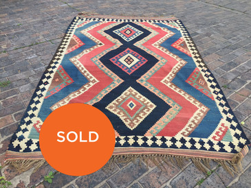 Vintage Navy and Pink Qashqai Kilim