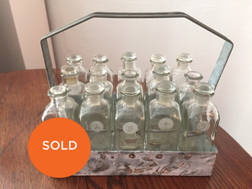 Vintage Bottle Set of 15 in Metal Caddy