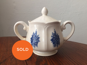 Vintage Ironstone Cobalt and Ivory Sugar Bowl