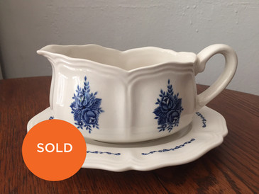 Vintage Ironstone Cobalt and Ivory Gravy Boat