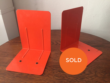 Mid Century Orange Enameled Porcelain Bookends