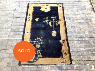 Antique Chinese Indigo and Tan, Honey Pot Rug