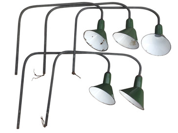 Set of 5 Antique Green Benjamin Porcelain Gas Station Light Fixtures circa. 1912 