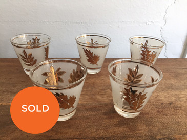 Vintage Gold Leaf Glasses, Set of Five