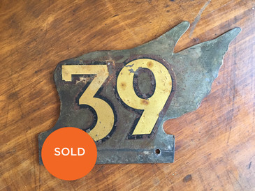 Vintage Sign Number 39 Water Decal on Steel