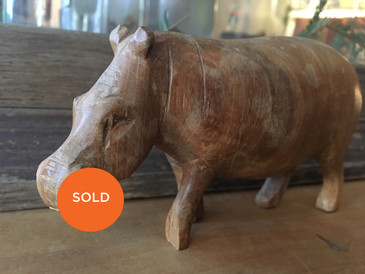 Hand Carved Teak Hippo, Mid Century 