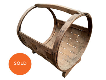Wood Woven Log Holder, Vintage Firewood Basket 