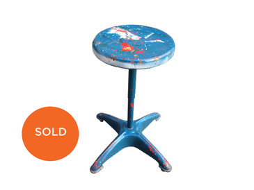 Industrial Metal Shop Stool Blue, Vintage
