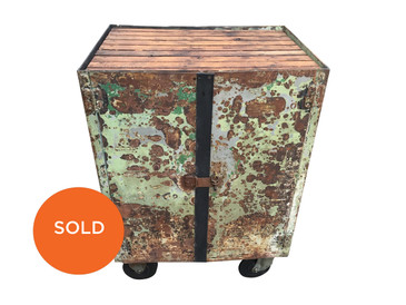 Industrial Cabinet with Slatted Wood Top, Vintage