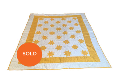 Yellow and White Star Quilt, Vintage 