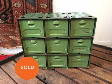 Small Metal Drawers, Two Tone Green, Vintage