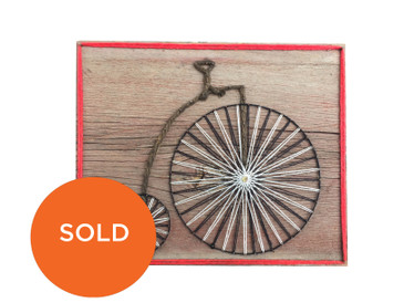 Bicycle String Art on Wood, Vintage
