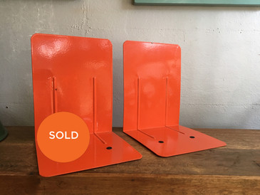 Mid Century Orange Enameled Bookend Pair
