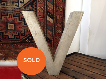 Cast Aluminum Letter V, 1960s Vintage