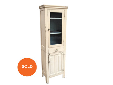 Skinny Cream Cabinet with Glass Door, Antique