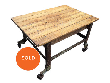 Industrial Wood Coffee Table, Vintage