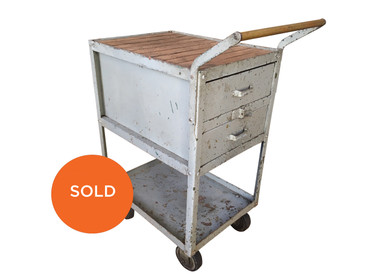 Industrial Steel Cart with Slatted Wood Top, Vintage 