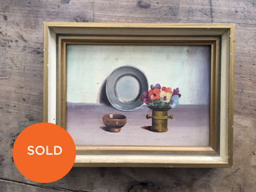 Still Life Oil Painting of Pansies, Vintage