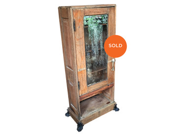 Glass Front Hardwood Apothecary Cabinet, Antique 