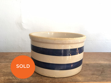 Classic Blue Striped Stoneware Crock, Antique