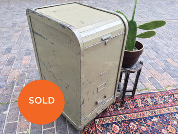 Industrial Steel File Cabinet with Roll Top, Vintage