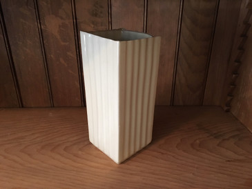 Minimalist Striated Cream Ceramic Vase, Midcentury