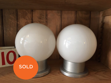 Pair of Opal Globe Flush Mount Sconces, Midcentury