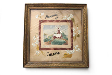 Framed Embroidery on Silk, Antique  