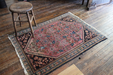 #48 Hamadan Persian Rug, Vintage 3'7" x 4'10" SOLD