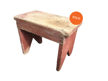 Red Wooden Primitive Foot Stool, Antique
