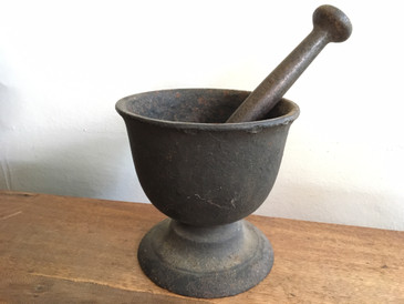 Large Cast Iron Apothecary Mortar and Pestle, Antique