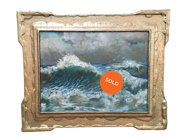 Oil Painting of a Stormy Sea in a Gilded Frame, Antique