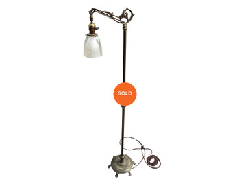 Brass Floor Lamp with Glass Shade, Antique