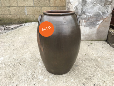 Large Gray Brown Crock, Ceramic Butter Churn Antique