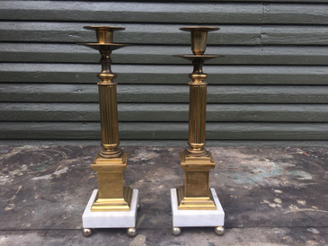 Brass and Marble Candle Holders, Vintage