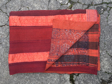 Kantha Quilt 01, Terra Cotta Stripes  SOLD