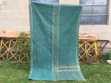Kantha Blanket 02, Green and Gold 