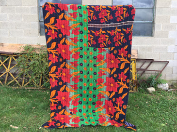 Kantha Blanket 04, Purple Stripes