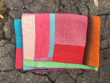 Kantha Quilted Blanket 05, Color Blocks