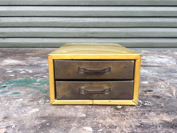 Small Metal 2 Drawer Yellow Organizer, Vintage