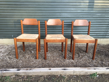 Trio of MCM Dining Chairs with Rush Seats, c.1960s