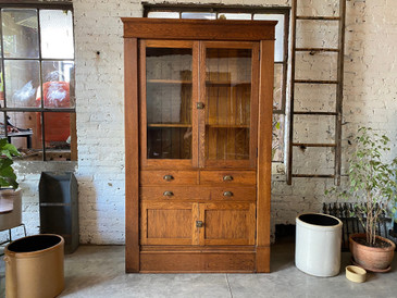 Built-in Oak Glass Front Cabinet, c.1920