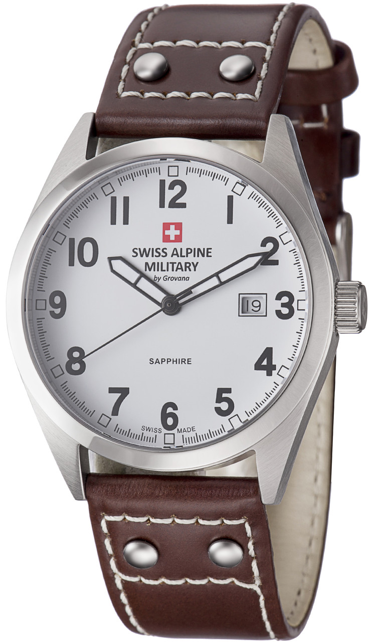 Swiss Alpine Military Mens 1293.1533 SAM Leader White Dial Strap Watch -  Sigmatime